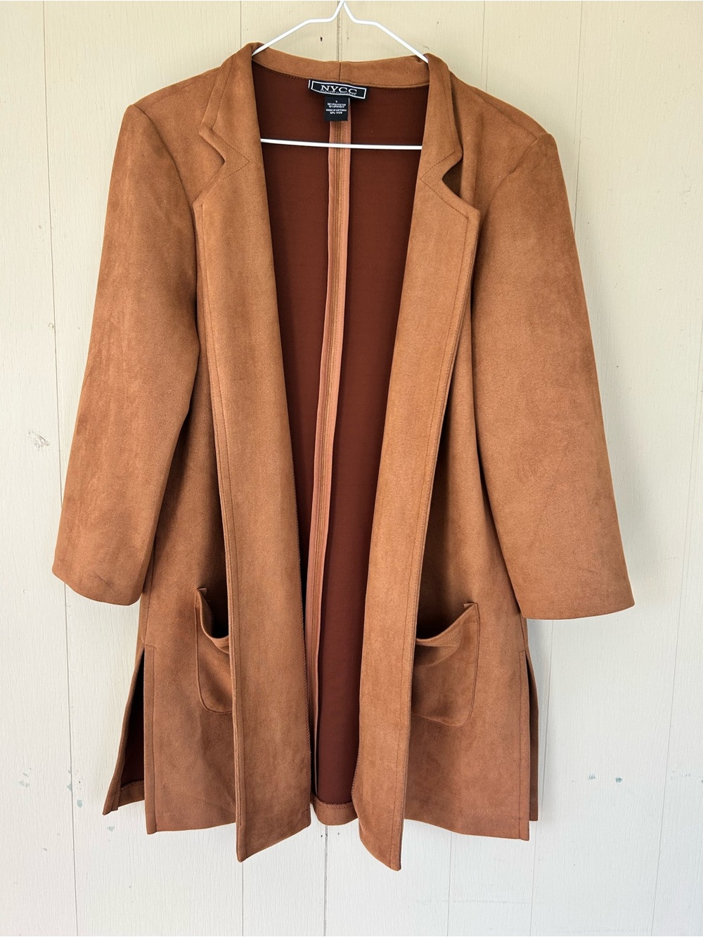 New York Clothing Company Tan Suede Open Front Blazer Coat